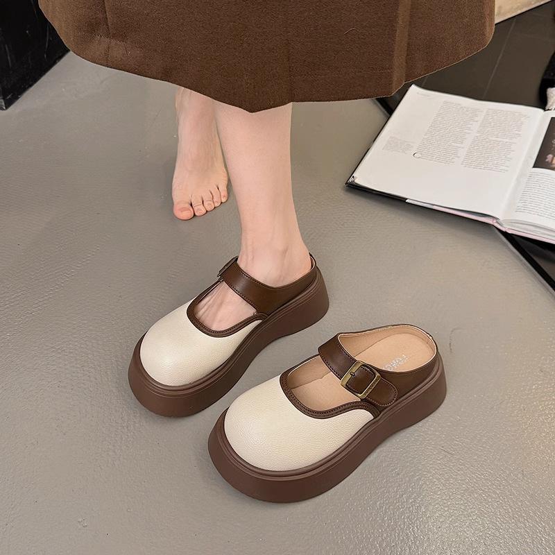 Thick-soled bag head slippers women's outer wear 2025 spring and summer new heelless women's shoes half slippers sandals