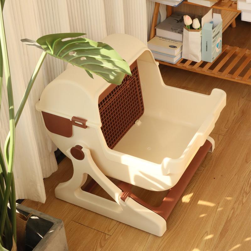Cat Toilet Extra Large Semi-automatic Litter Box for Cat Pet Toilet Semi-closed Cat Litter Box Cleaning Portable Pet Supplies