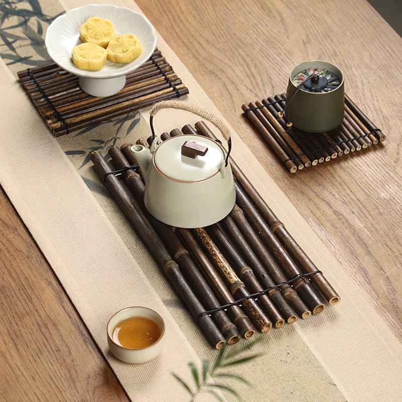 1PC Table Mat Unique Tea Cup Mat Natural Sushi Decorative Plate Tea Ceremony Pattern Color Natural Random
