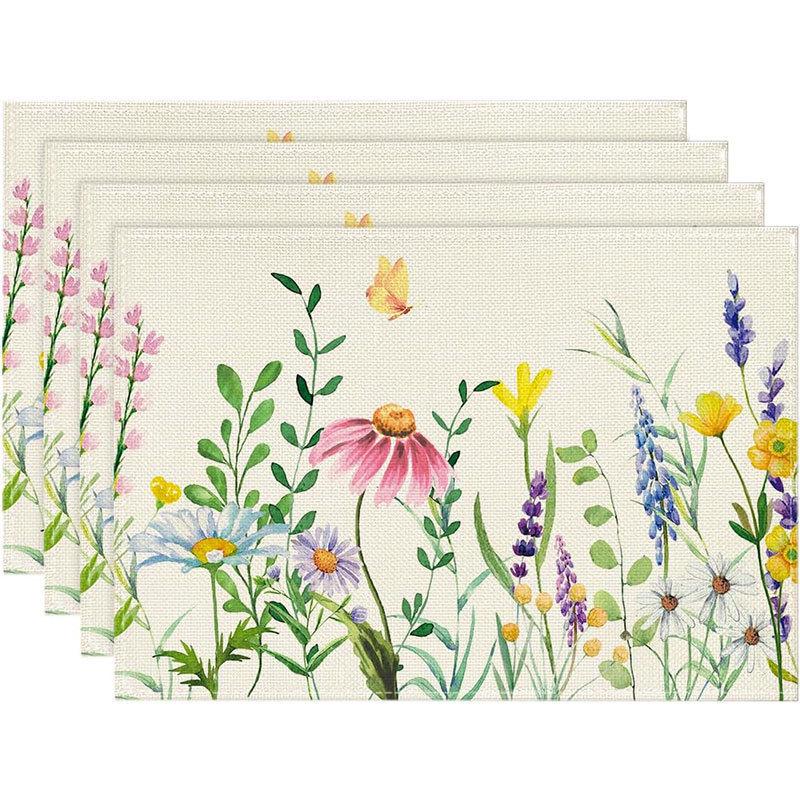 Spring & Summer Floral Linen Placemats – Heat-Resistant Fabric Table Mats for Home & Restaurant