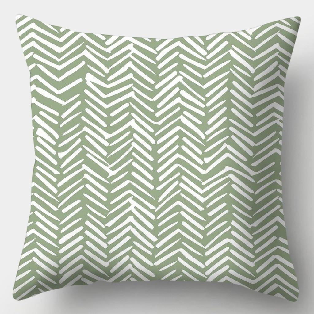 Avocado Green Pillowcase Square Sofa Pillowcase Plaid Plant Print Cushion Cover