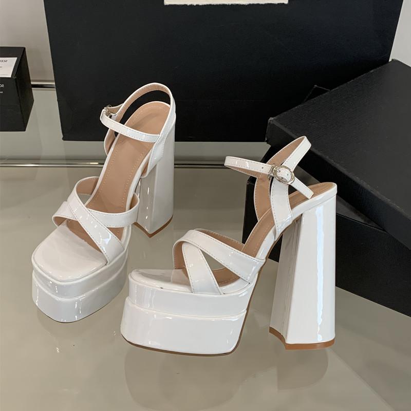 Runway Style 15cm Ultra High Heels Women Gladiator Sandals Platform Wedges Patent Leather Summer Chunky Shoes Sandalias