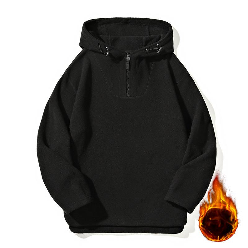 

Флисовая куртка Осень и Зима Мужская Свободная Полузастежка Плюс Бархат Теплая Толстовка с Капюшоном Куртка Мужская M