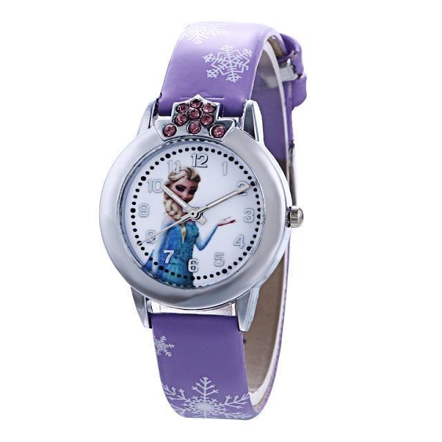 Cute Frozen Cartoon Quartz Watch For Boys And Girls With Colorful Pu Leather Strap And Life Waterproof Feature
