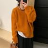 Womens Chunky Knit Round Neck Sweater Loose Fit Long Sleeve Office Wear Winter Warm Solid Color Pullover