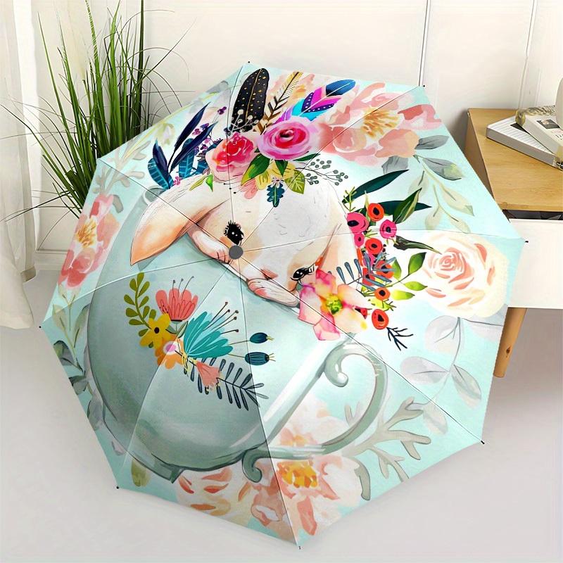 1pc Bunny Teacup Themed High-quality Umbrella,Automatic Opening and Closing Umbrella,Multi-functional Umbrella G0811193