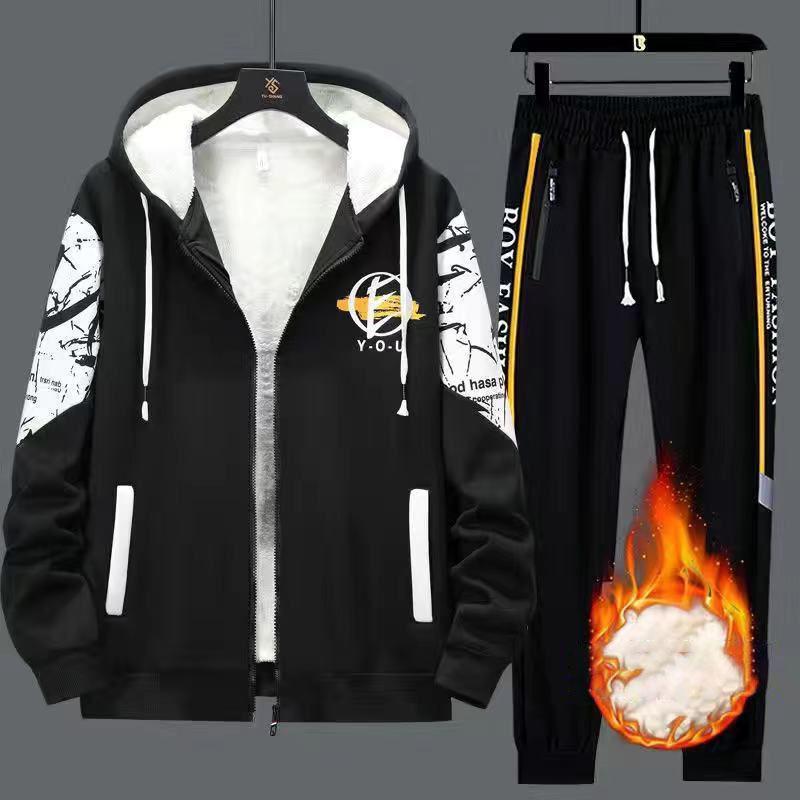 

Danmo Мужской утепленный спортивный костюм Зимние теплые флисовые куртки и брюки Костюмы из двух частей Повседневные пальто с капюшоном Спортивные костюмы XXXXL белый