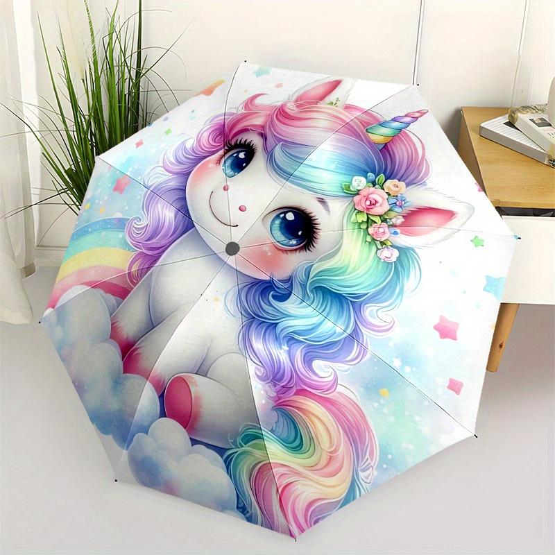 

Unicorn Fantasy Automatic Folding Umbrella 8 Ribs, Durable Iron Frame, Bright Color Pattern Compact Travel Umbrella, Suitable for Outdoor,
