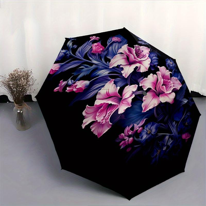 Floral Design Elegant Pattern Theme 8 Bone Hand Automatic Folding Umbrella, Compact and Portable Design, A Perfect Gift for Birthday, Christ
