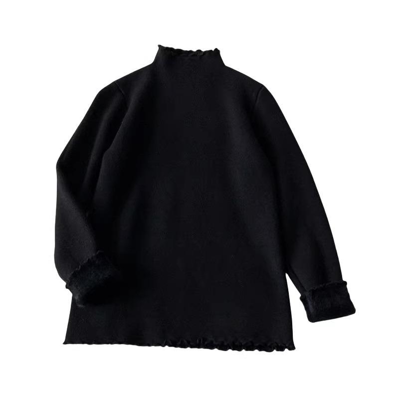 Fungus Edge Fleece Thickened Semi-turtleneck Sweater Women's Spring Soft Waxy Bottoming Shirt Top with Knitted Sweater Inside