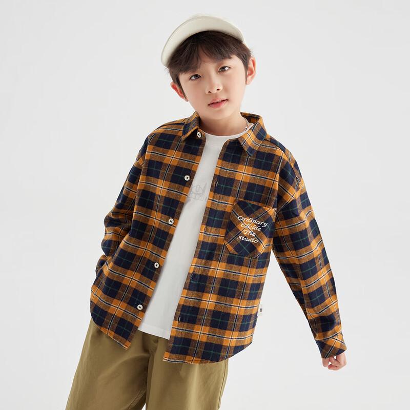 Boys' Warm Orange Plaid Cotton Long Sleeve Shirt Jacket