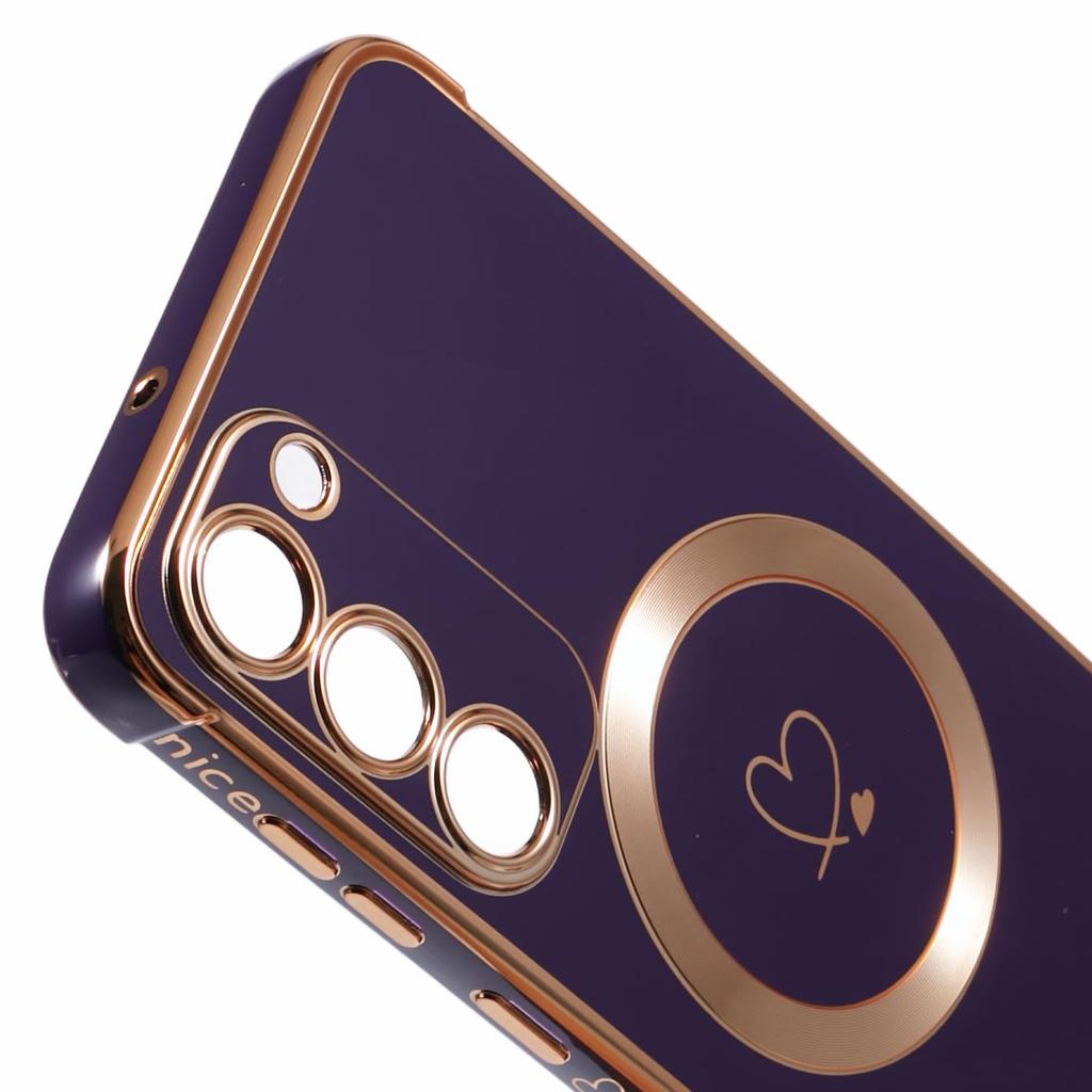For Samsung Galaxy S23+ Case Compatible with MagSafe Electroplated TPU Phone Cover Hollow Love Hearts