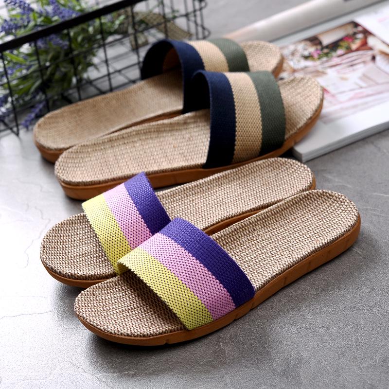 Cotton and Linen Non-Slip Home Slippers for Men and Women – Indoor Summer Slippers with Thick Bottom for Wooden Floors.