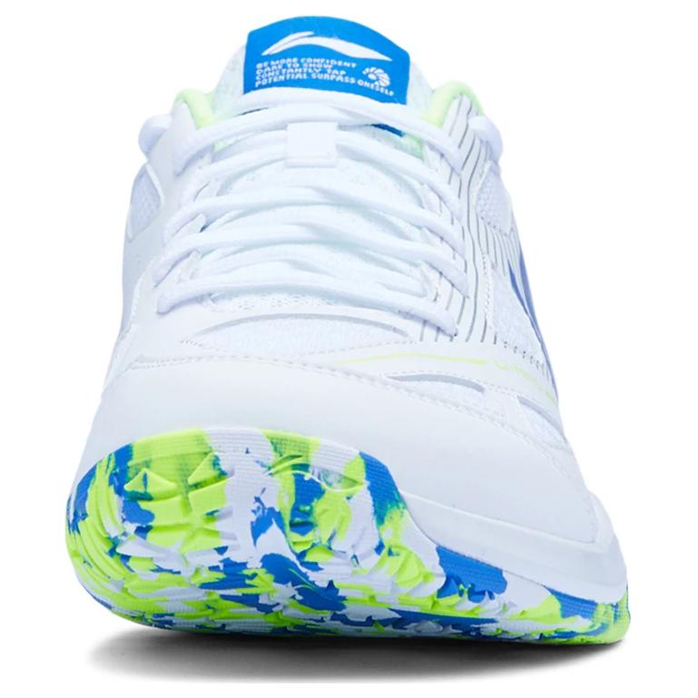 Li Ning Stoff Synthetisches Leder Bequem Vielseitig Rutschfest Abriebfest Atmungsaktiv Low-Top Badmintonschuhe Unisex Sneaker Weiß Blau AYTU025-2
