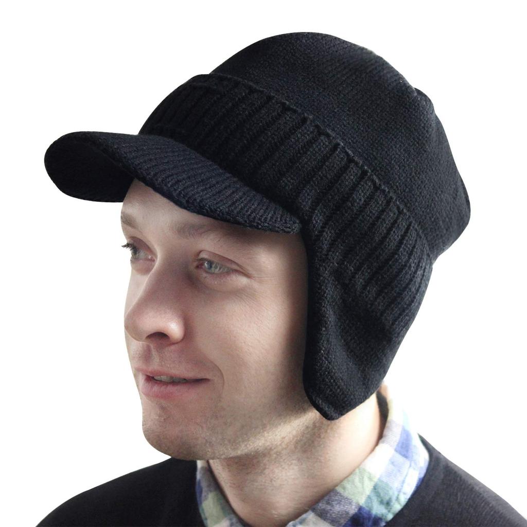 Afindern Knit Cap for with Earmuffs and Fleece and Stylish Casual Hat for Outdoor and Available In 2 Colors for Fall and Winter Men's Cycling, Lining,