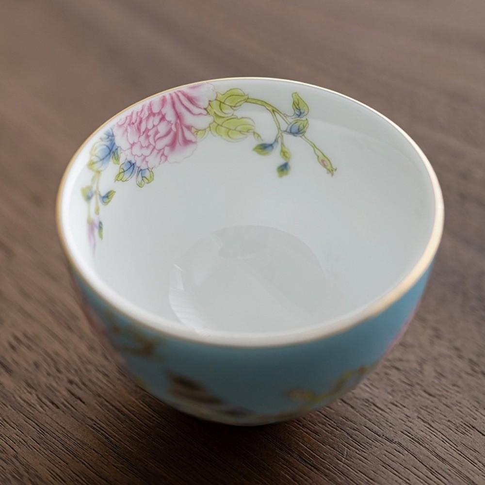 6pcs/set Flower Ceramic Cup Chinese Style Enamel Cup Kung Fu Tea Set Tea Cup  Personal Use