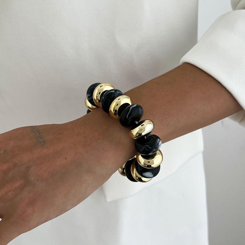 Round Beads Resin Bead Bracelet Multicolor Beaded Wristband Bohemian Jewelry  Gift for Women