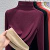 Autumn and winter women's clothing containing wool and silk bottoming shirt women's inner heating fleece warm turtleneck top with fleece and thicker