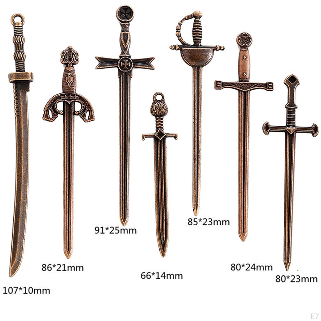 7 Pieces Alloy Swords Knife Charms, Mini Antique Sword Pendants, Charms for Necklace, Jewelry