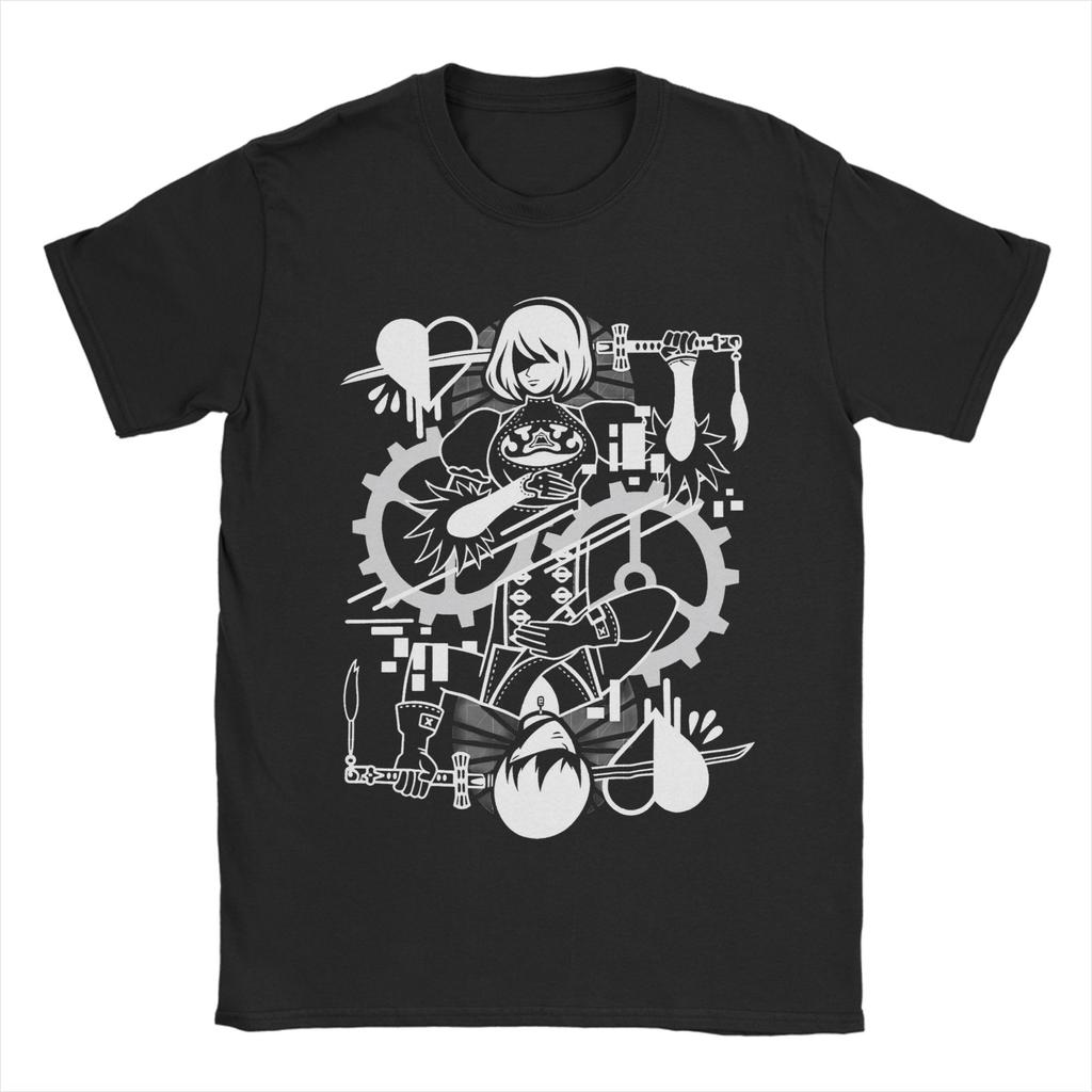 YoRHa 2B Anime Game Fans Art T Shirt Unisexs Pure Cotton Novelty TShirts Crewneck Tees Short Sleeve Tops Plus Size