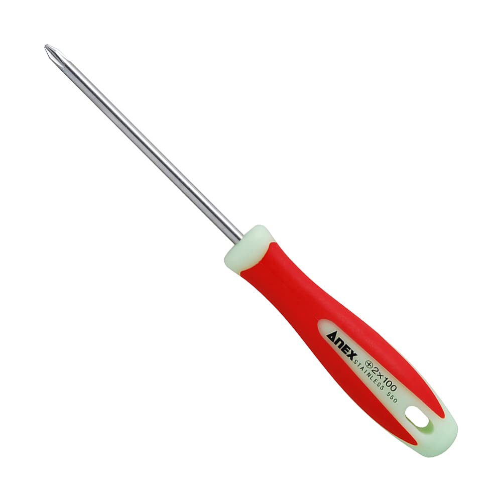 ANEX Stainless Steel Luminous x 1505 Screwdriver, Shank, Handle, +2 100, No.
