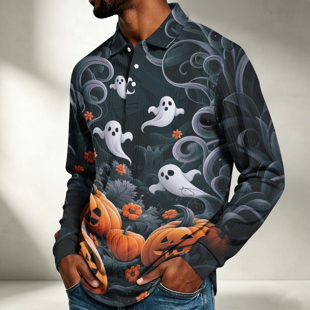 Herren Langarmshirt Halloween-Print Lockerer Schnitt Lässiges Oberteil