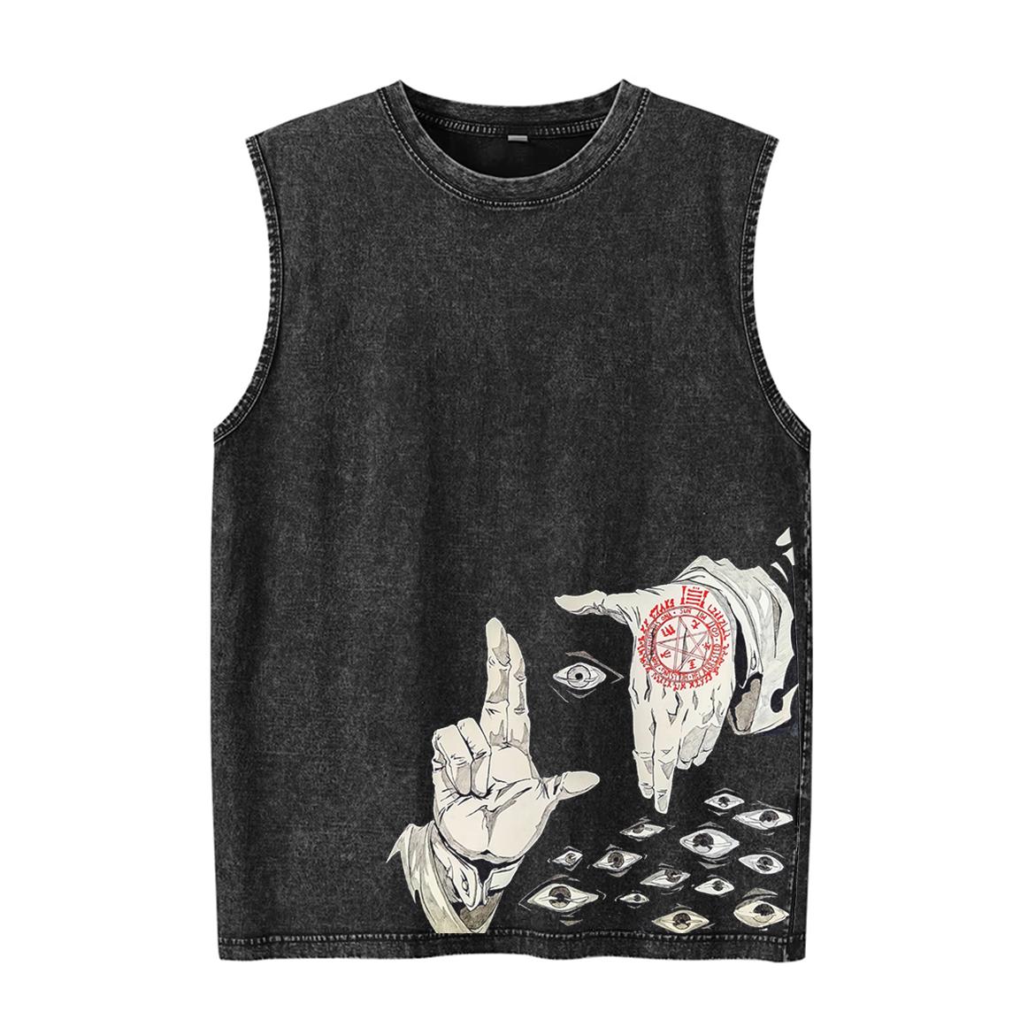 

Мужские майки с графическим принтом в стиле японского аниме, летняя одежда для спортзала, мужская футболка без рукавов, винтажная выстиранная оверсайз майка, одежда Y2k S