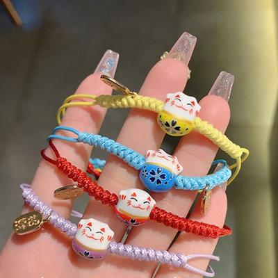 Handmade Red Braided Rope Hand Rope Women Hand Ring Creative Maneki Neko Bracelet  Women