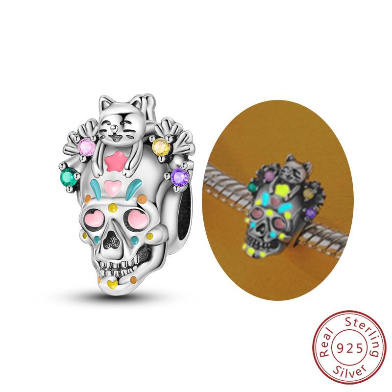 Halloween Charm Bead Pendant Copper Pumpkin Witch Doll Skeleton Mummy Candy Charm Fit Original Bracelet Diy Jewelry