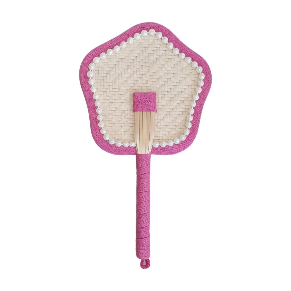Handheld Fan Animal Pattern Cute Handmade Straw Woven Fan Cartoon Embroidered Patches Hanging Decorative Fan Photography