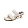 Sheepskin Sandals Women's Outer Wear Summer Medium Heel Slippers Thick-soled Soft Stepping Shit Shoes 2025 Literal Square Head Cool Slippers