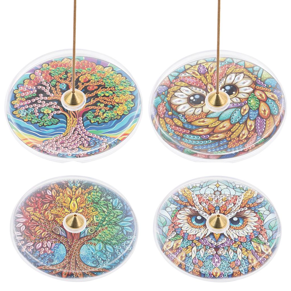 4pcs DIY Diamond Painting Incense Tray Acrylic Diamond Art Incense Burner Stick Holder Special Shaped for Adults Beginners
