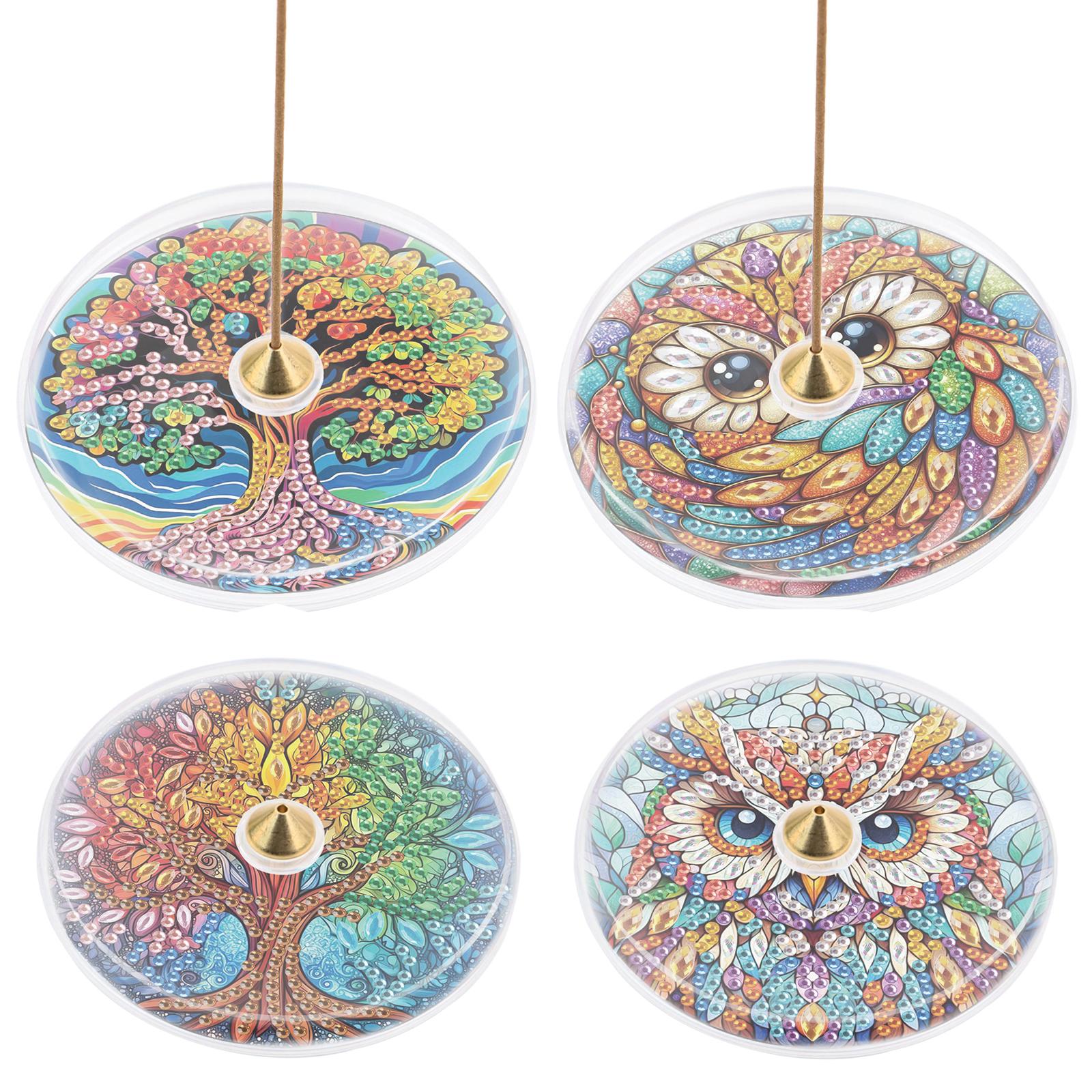 

4pcs DIY Diamond Art Incense Burner Stick Holder Acrylic Crystal Art Incense Tray Ornament Special Shaped for Yoga Studios
