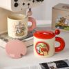 Cute Puppy Couple Mug with Lid and Spoon for Children's Household Drinking Cup Ceramic Girls High Appearance