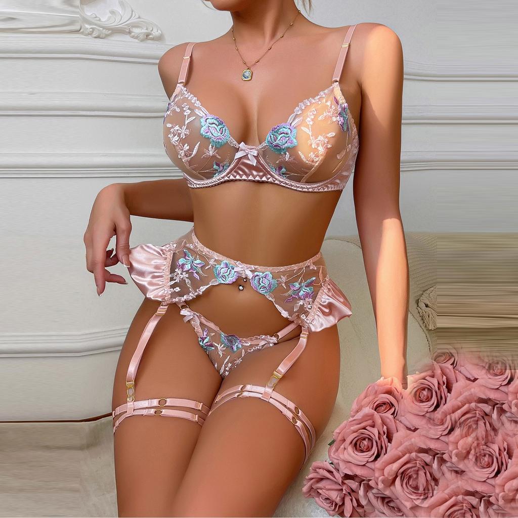 Sexy Lingerie Gathers Sexy Deep V Bow Side Slit Slim Fitting Suspender Nightgown