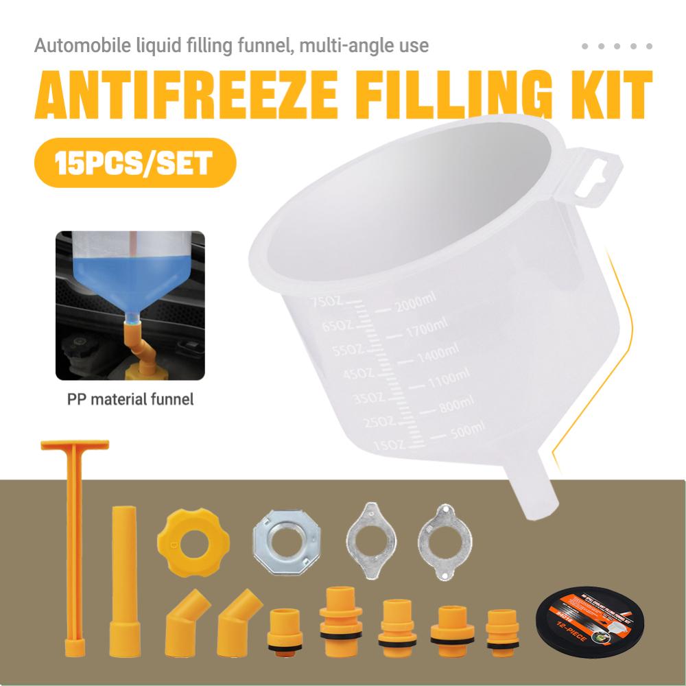 Multi-Vehicle 15Pcs/Set Spill Proof Coolant Filling Kit Plastic Funnel Spout Pour Oil Tool For Universal Engine Maintenance