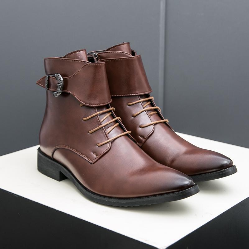 Fashion Brand Men's Fashion Trends Buckle Chelsea Ankle Boots Handmade Leather High Top Shoes Business Casual High Quality Elegant Boots