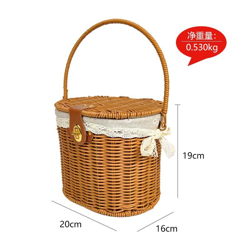 Rustic Vintage Mini Handheld Picnic Basket With Belt Buckle Decor PP Material Deep Brown Multi-Use Outdoor Storage