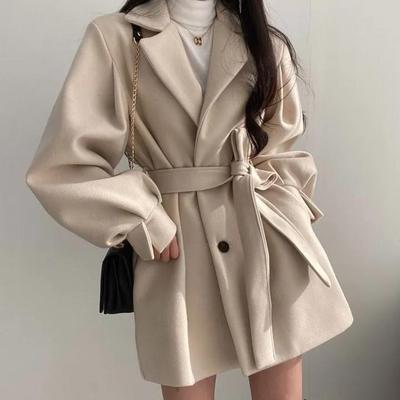 Cappotto Trench da Donna Autunnale Monocolore Semplice Temperamento Giacca Lunga in Tweed