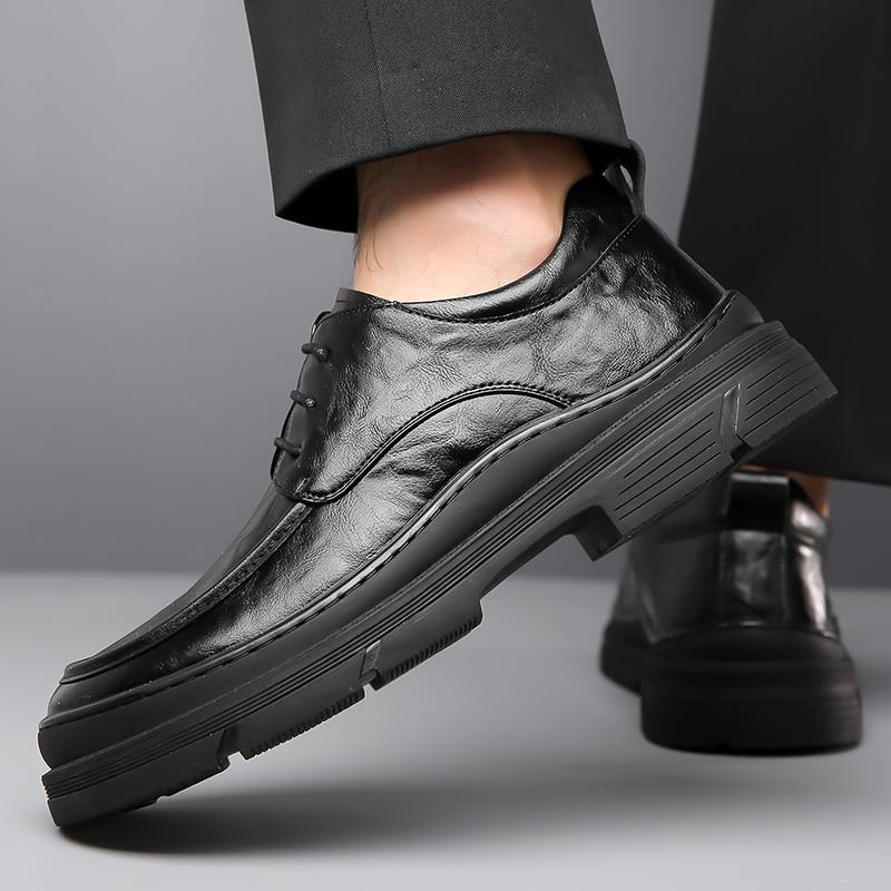 Fashion Casual Leather Shoes Men Lace Up High Sole Platform Business Office Black Fashion Dress Formal Wedding Party Shoes Men Oxfords