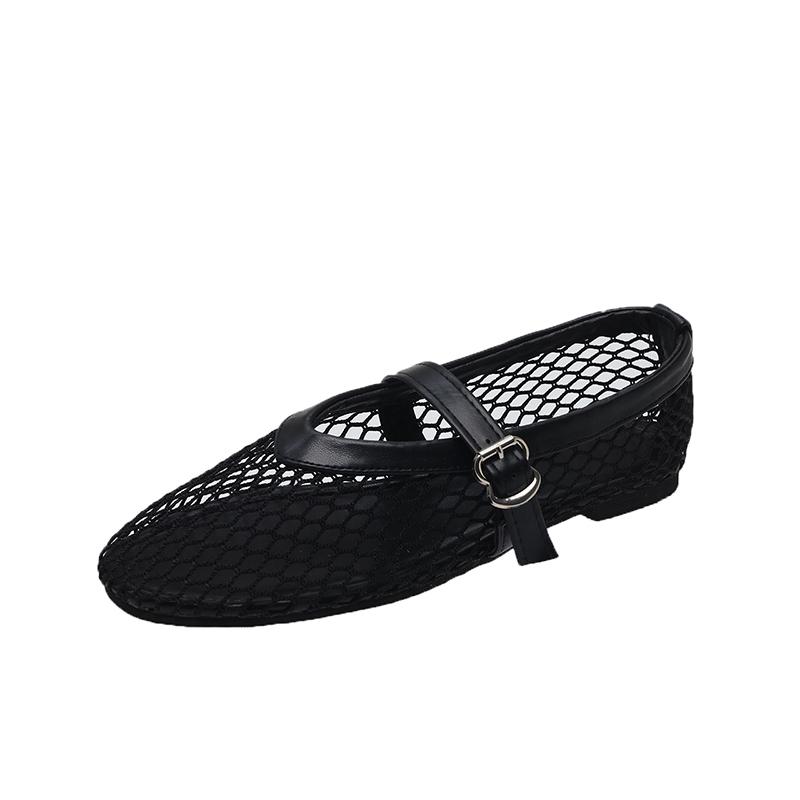 Fashion Spring New Flat Shoes Women Fashion Round Head Open Toe Mesh Cloth Breathable Line with Soft Soles Non-slip Single Shoes