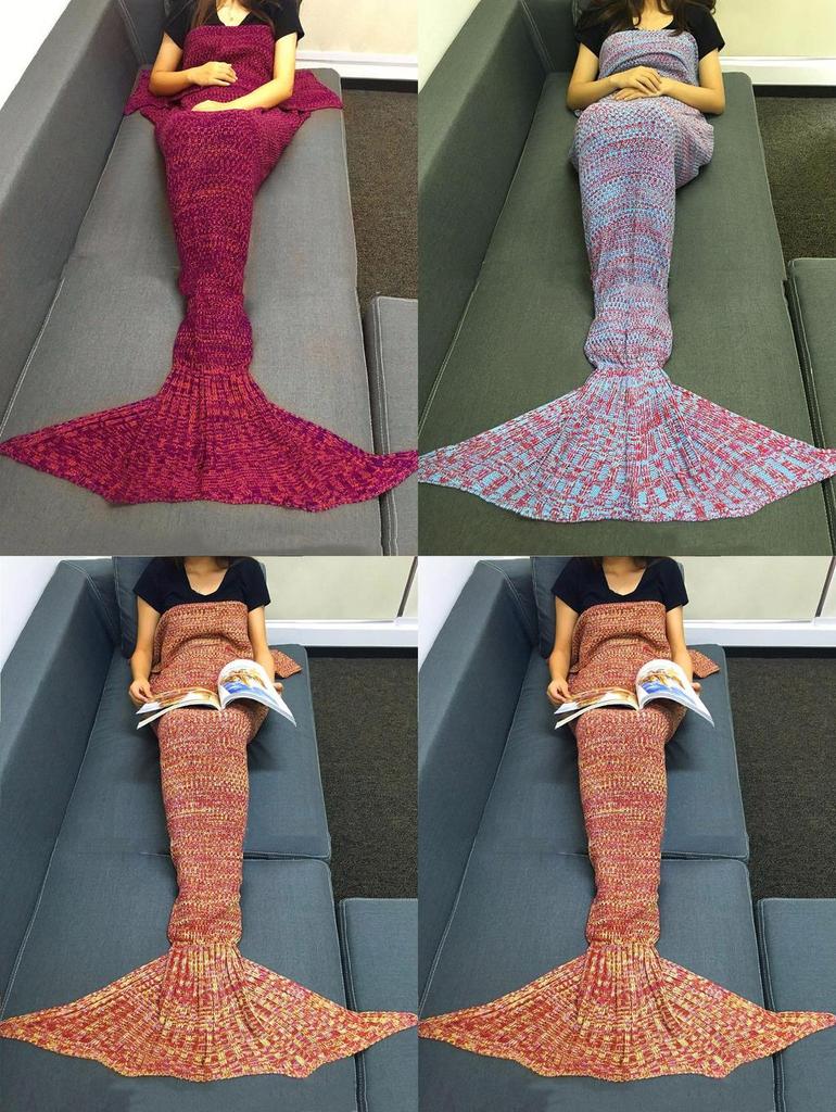 Mermaid Tail Knit Blanket With Lightweight Acrylic For Gift And Relaxation Use