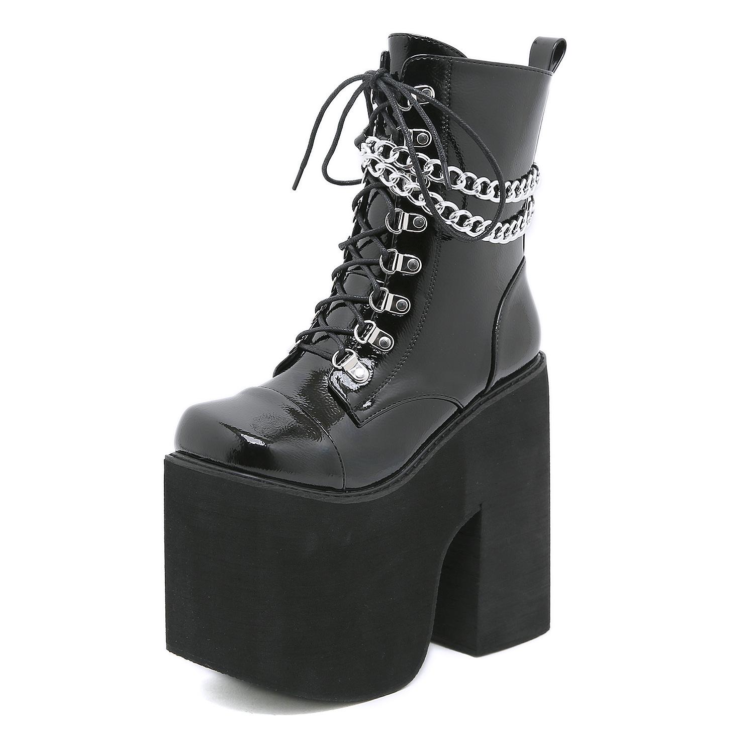 

Супер высокий каблук сценическое выступление модные ботинки ботинки Мартин ненависть заоблачный большой размер высокий каблук женские ботинки 43 чёрный