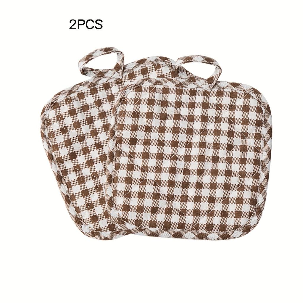 2pcs Checkered Thickened Fabric Heat-Resistant Mats, Square Insulating Pads for Kitchen, Living Room, Cup Coasters, Table Mats