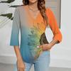 Women's V-neck Gradient Print Three-quarter Sleeve Fashion Top