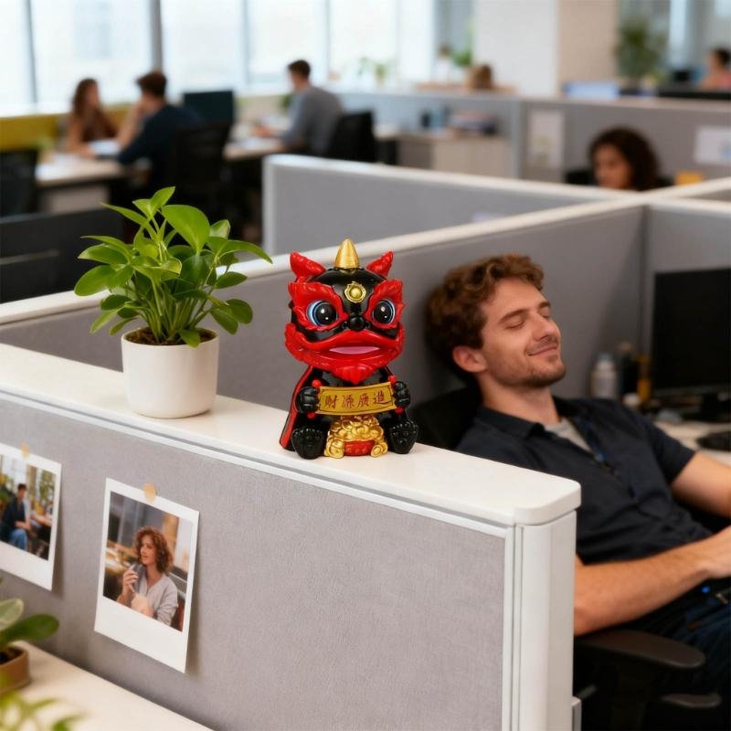 Lucky Lions Dance Solar Car Decoration Traditional Festival Dashboards Ornament Easy Installation For Home And Vehicle