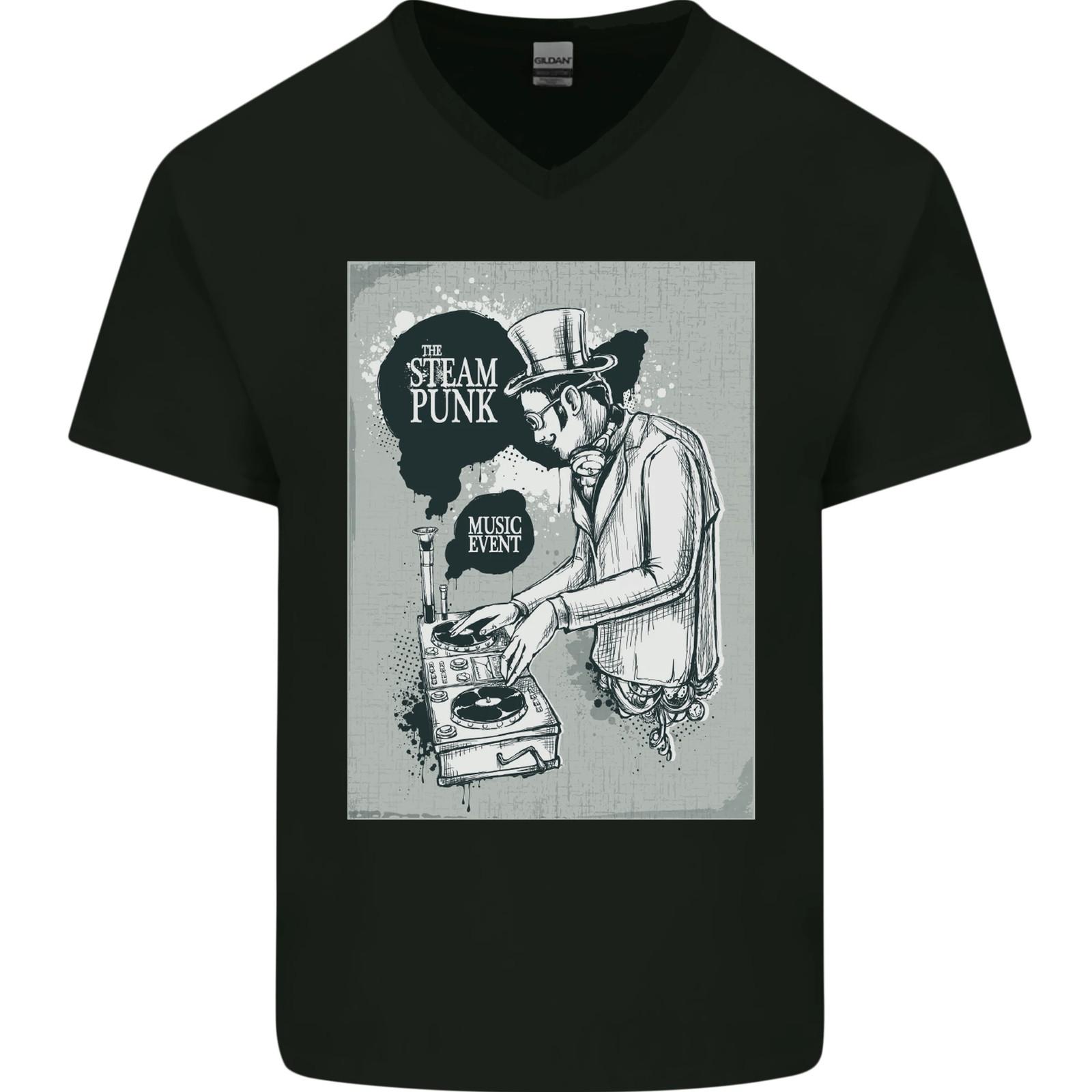 Steampunk Music Event Mens VNeck Cotton T-shirt L