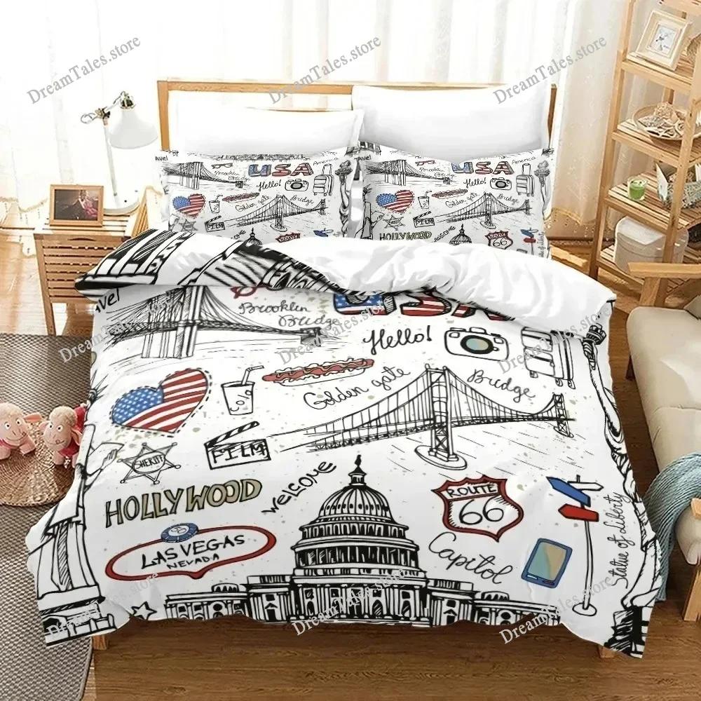 Duvet Cover Statue of Liberty King Size Microfiber World Famous Building Bedding Set New York Landmark Cityscape Comforter Cover