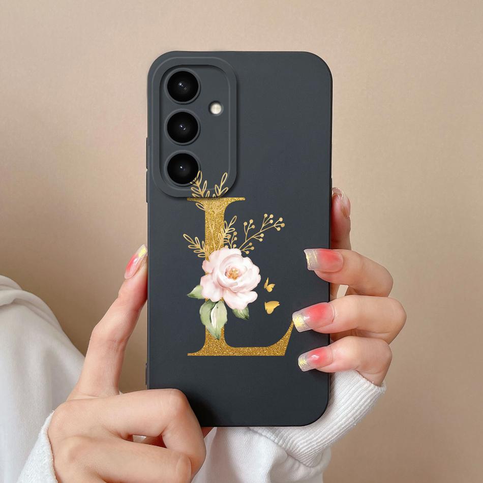 For Samsung Galaxy S25 Plus FE Case For Samsung S25 Ultra Rose Letter Back Cover Soft Liquid Silicone Anti Drop Phone Protectors