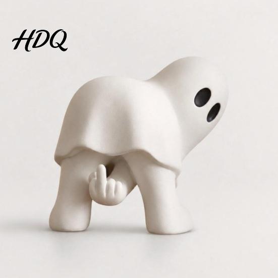 Funny Ghost Figurine for Halloween Middle Finger Figurine Novelty White Statue Spooky Modern Farmhouse Decor Tabletop Ornament Mantel Shelf